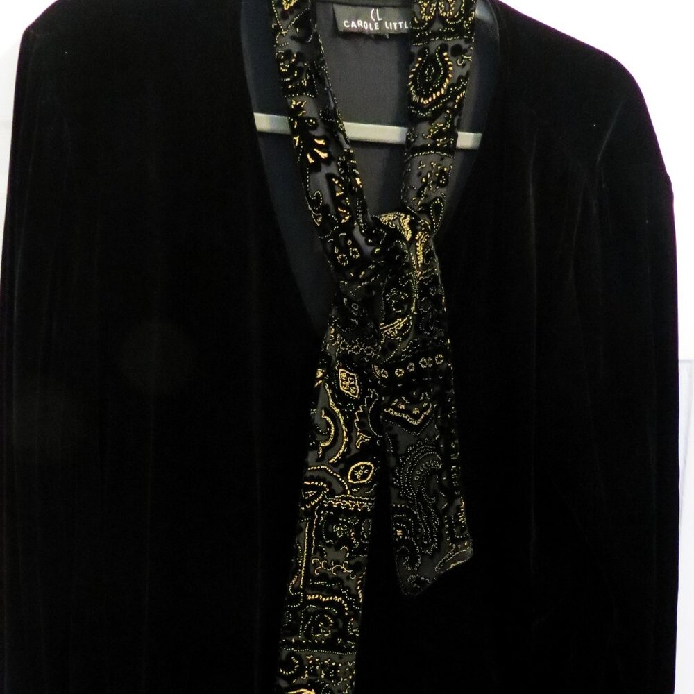 FINAL PRICE!  Black Velvet V neck Blouse with Scarf